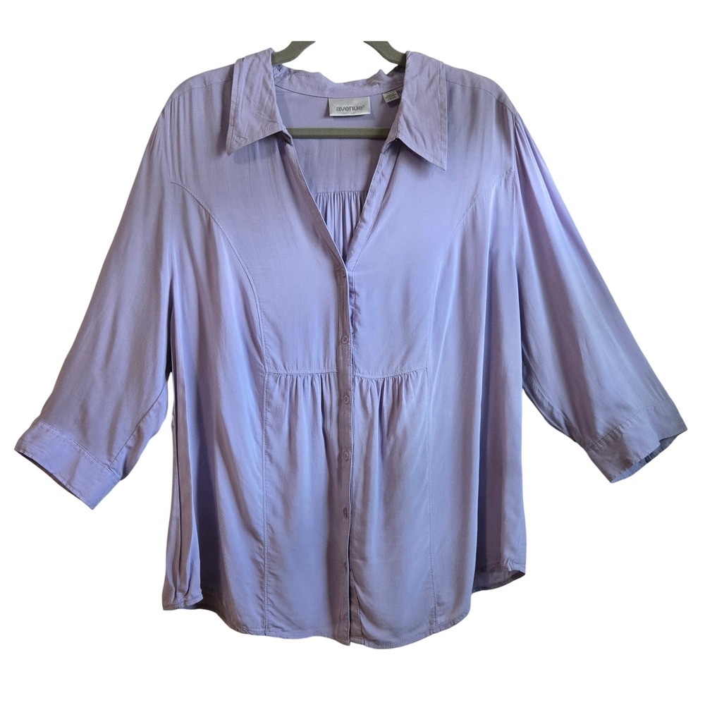 Avenue Womens 18/20 Boho Fairy Lavender Rayon Button Front Blouse 3/4‎ Sleeve